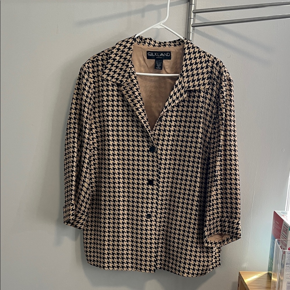 SilkLand Women's Houndstooth Blazer - Black and Tan